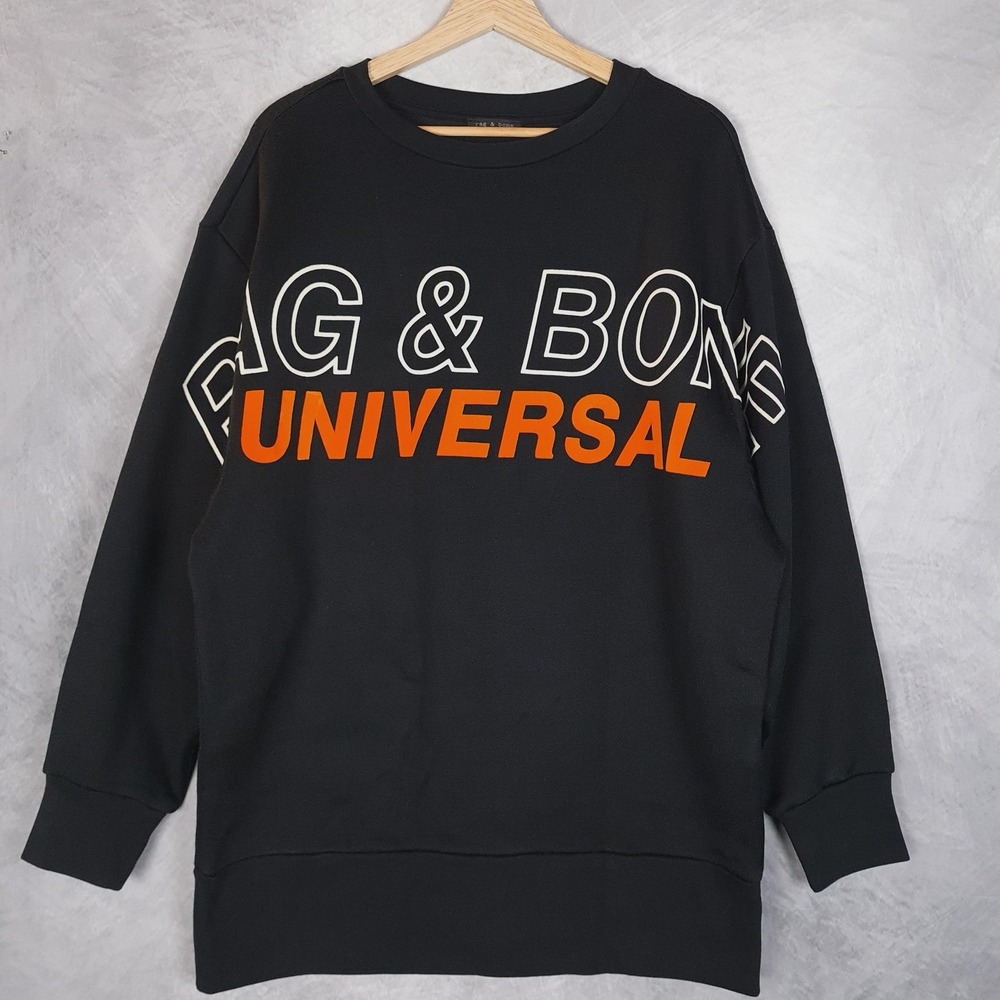 Rag & Bone Sweatshirt Mens Medium Black Universal Logo Crewneck Fleece Pullover
